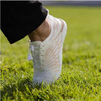 Black and blue barefoot shoes walking